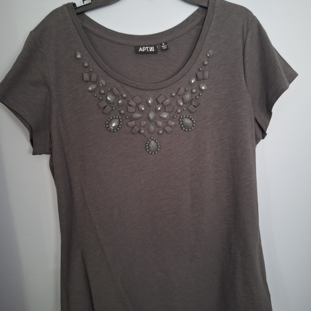Apt. 9 Charcoal Embellished Short Sleeve Top